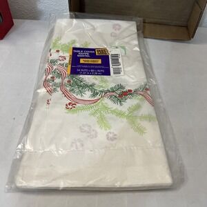 Vintage Christmas Tablecloth Hallmark 54" x 90" Paper New NOS Holly Ribbon 1980s